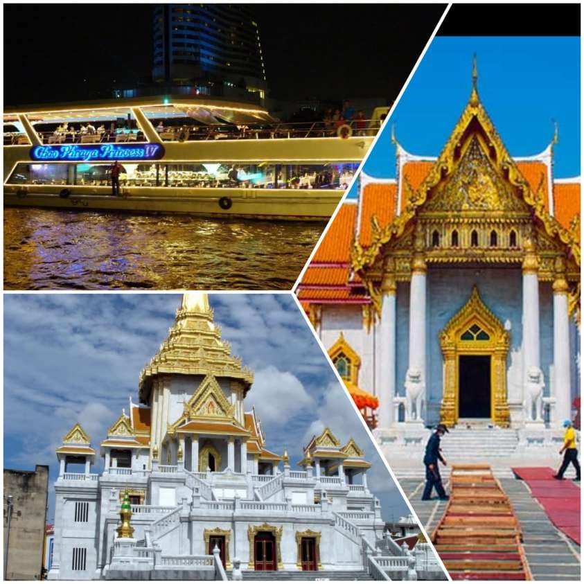 Full Day Bangkok guided City Tour with Golden and Marble Buddha and Chaophraya princess Dinner Cruise